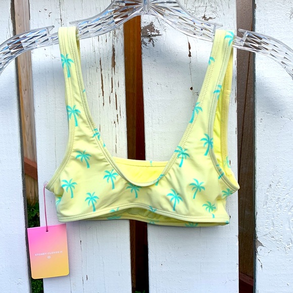 Stoney Clover yellow with palm tree bikini top L - Picture 3 of 7